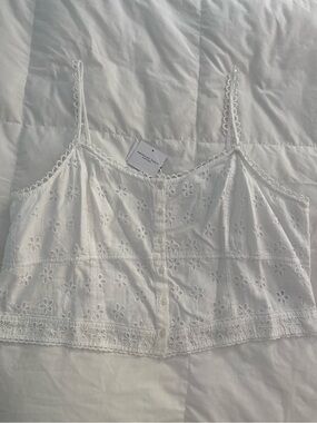 American Eagle Outfitters White Eyelet Button-Front Cami